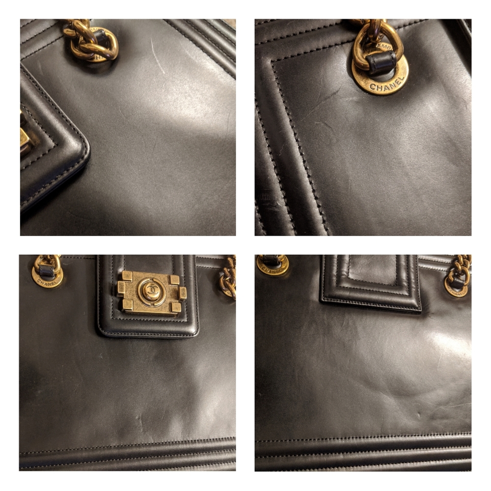 🚨🎉 HP 🎉CHANEL Boy Black Tote Calfskin Leather Rare!Limited Edition - Picture 15 of 16